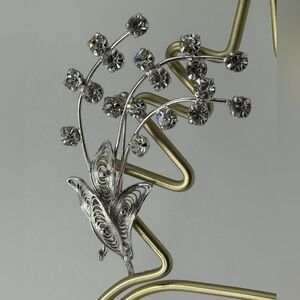 Vtg 925 Silver Amsel Brooch with Crystal Accents